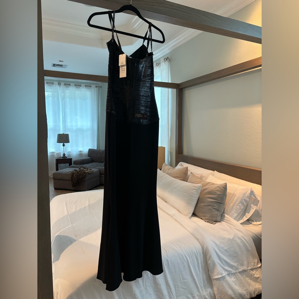 Herve Leger Black Ribbed Trumpet Maxi Dress - Picture 4 of 5